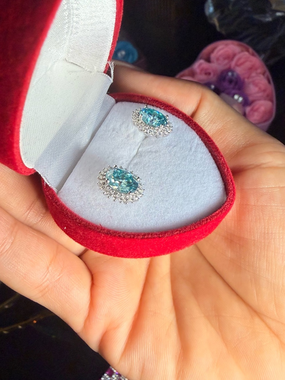 Blue Halo Oval Stud Earrings - Elegant Women’s Jewelry